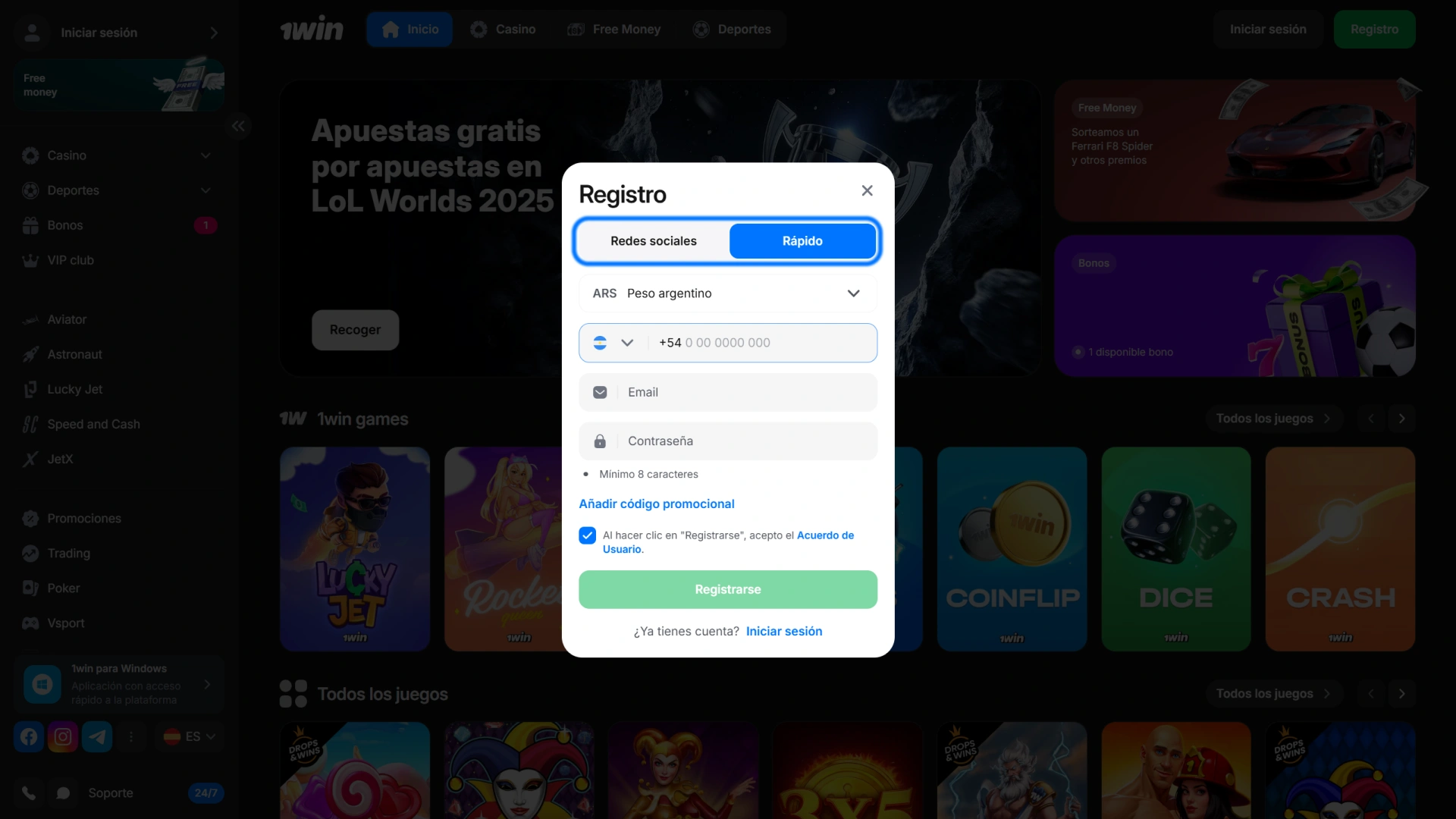 Elija el método de registro más adecuado para acceder rápidamente a su cuenta en el sitio web de 1win.