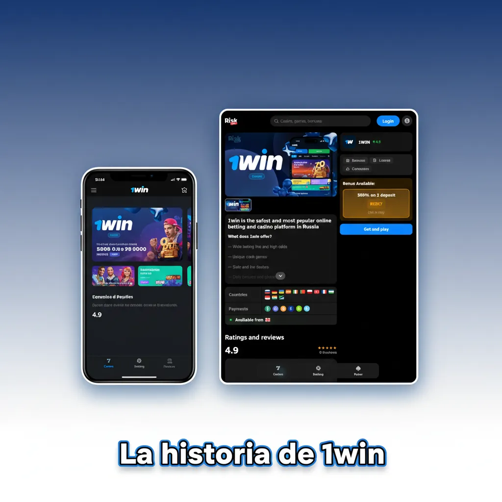 Infografía sobre la historia de 1win: enfoque móvil, expansión LATAM, sede en Curazao, transparencia legal y promos.