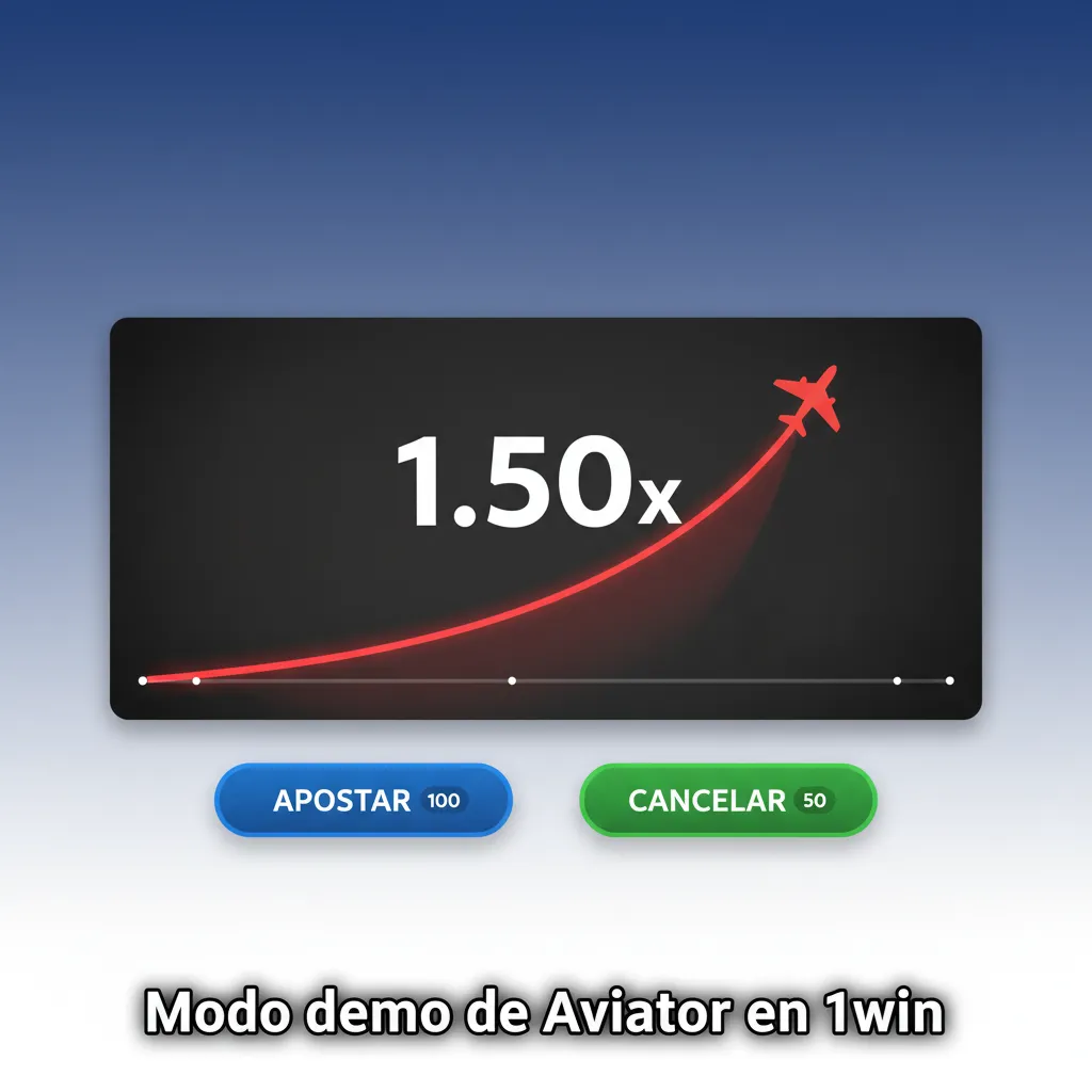 Pantalla del modo demo de Aviator en 1win con multiplicador, Auto Cashout y práctica con dinero virtual.