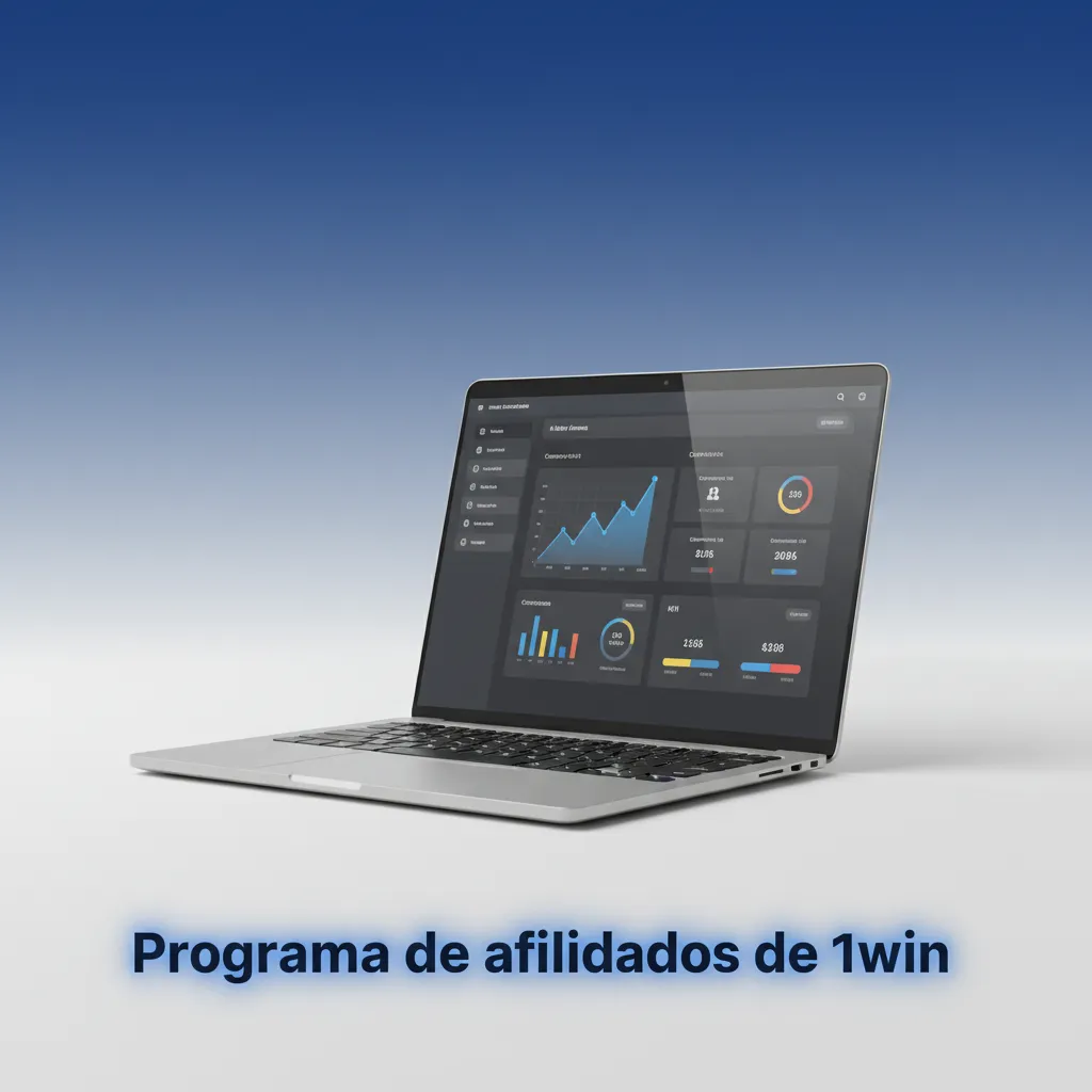Banner del programa de afiliados de 1win con íconos de comisiones, seguimiento en tiempo real y pagos puntuales.
