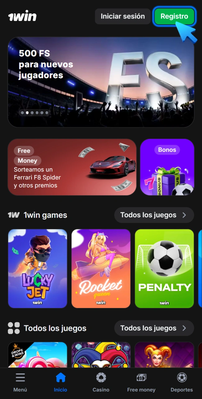 Para registrarte en la app 1win, abre la aplicación.